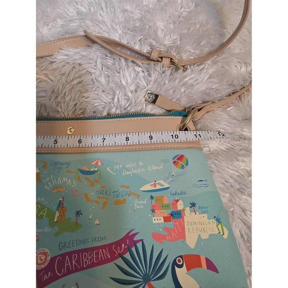 Spartina 449 Greetings from the Caribbean Sea Map Crossbody Bag Blue Tan Multi - Picture 8 of 11